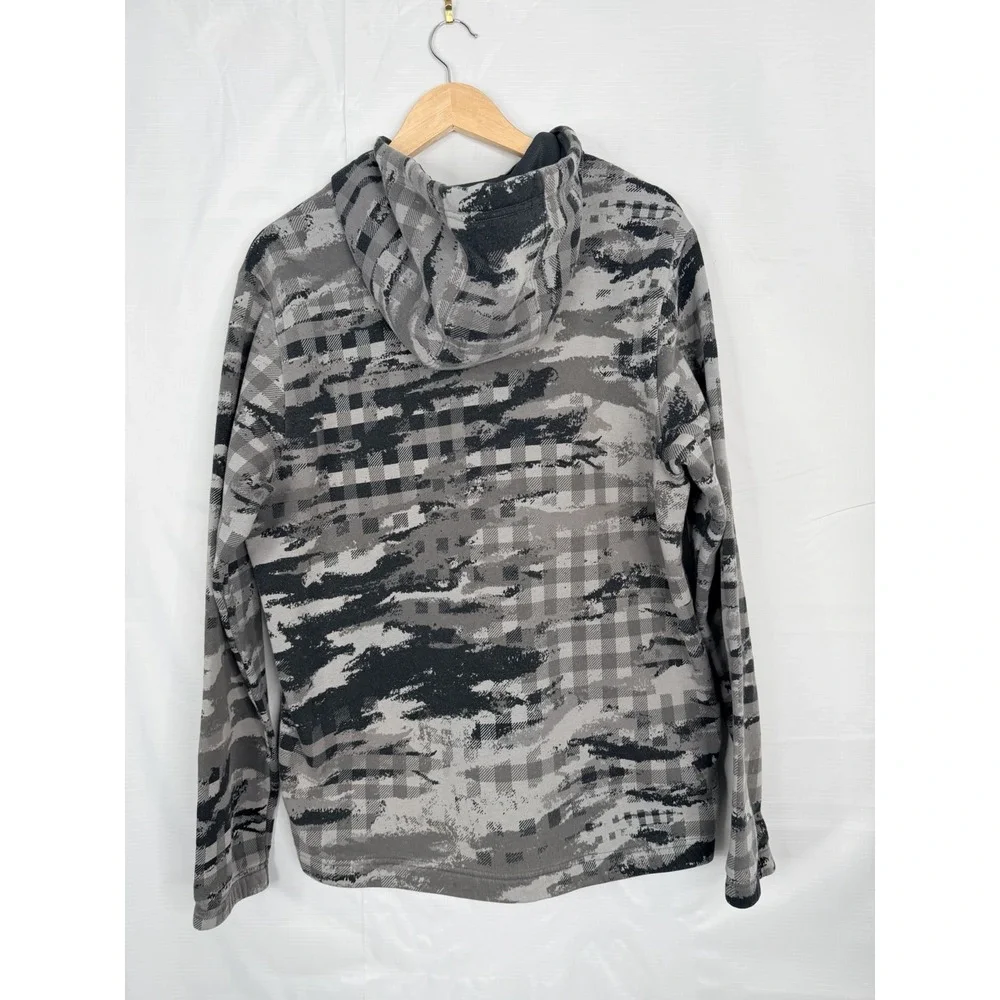 Adidas Mens Camo Plaid Hoodie Grey Black Fleece Pullover Medium